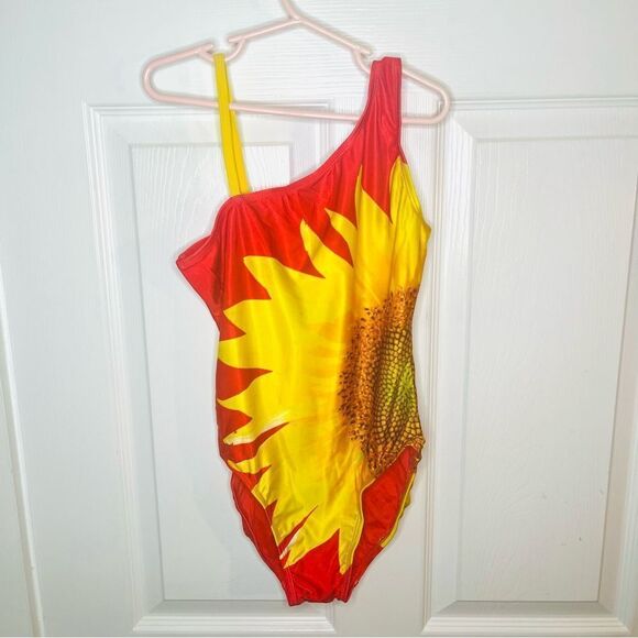 GAP Sunflower One Piece Swimsuit Asymmetrical Design Red Yellow Girls L (10) - Picture 5 of 8